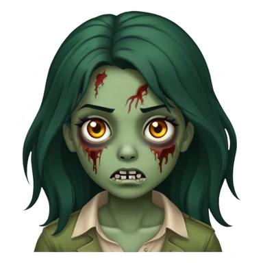 zombie girl, dark green skin color, long hair, black color, neutral expression  sticker