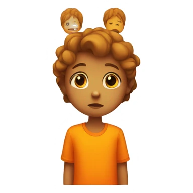 sad child in a bright orange clothes sticker