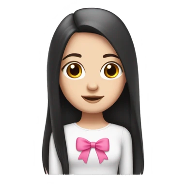 white girl, cute with black long straight hair with pink bow sticker