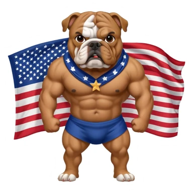 Bulldog with a USA flag over him sticker