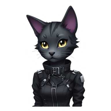 Gorgeous edgy epic futuristic punk gothic dark techwear anime style anthro cat with blushing face aesthetic and pretty edgy black with collar and harness trending style sticker