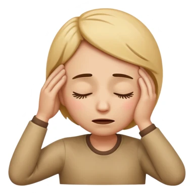 Apple-style emoji of a face with closed eyes, hand on forehead, looking stressed or lost in thought representing 고민 (deep thought) sticker