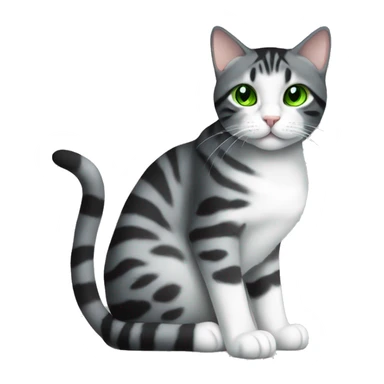 black/grey/white tabby cat with green eyes sitting sticker