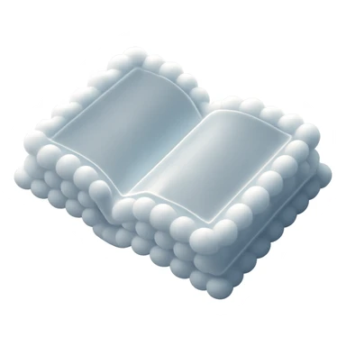 top view of a thick open book made entirely of small, very bright white fluffy convex clouds, matte glass style sticker