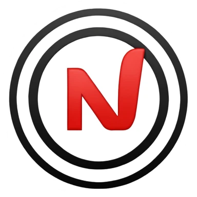 Círculo totalmente negro, adentro del círculo un símbolo de encendido y apagado en color blanco y una letra N en color rojo sticker