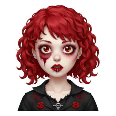 zombie girl red hair cacheado médio e franja, com piercing na boca(labret lateral), roupa gótica  sticker