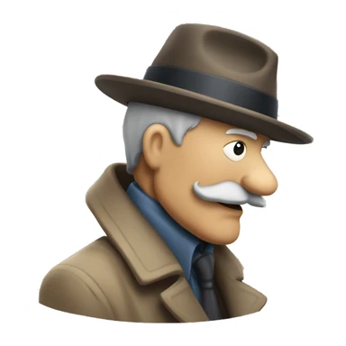 old man detective bent over with a mustache a hat and an old coat  sticker
