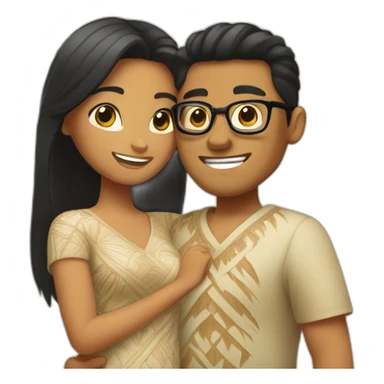 Polynesian boy with black hair and woman with brown ponytail and glasses hug each other sticker