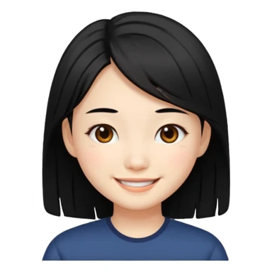 Chinese girl with black layered hair, smiling sticker