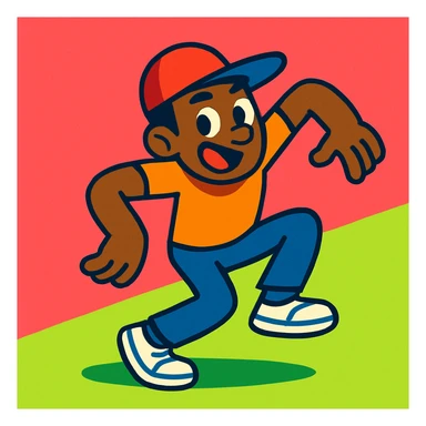 character doing the Griddy dance, energetic pose, fun and lively expression, vibrant colors, cartoon style, simple background sticker
