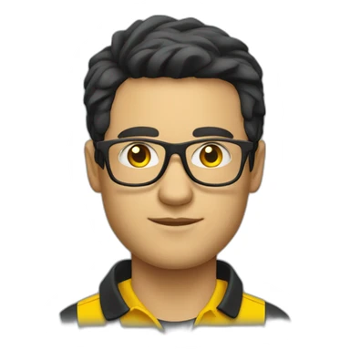 White man with yellow tinted glasses and black hair in a polo shirt sticker