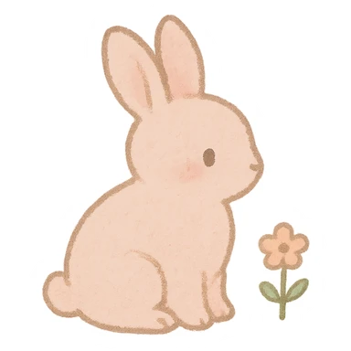 tiny pastel bunny silhouette, Japanese hand-drawn kawaii, full object, tiny flower sticker