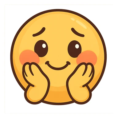 cute emoji, round face, shy smile, hands on cheeks, blushing sticker