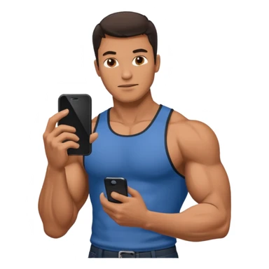 Mec musclé avec un téléphone dans les mains qui navigue sur so téléphone sticker