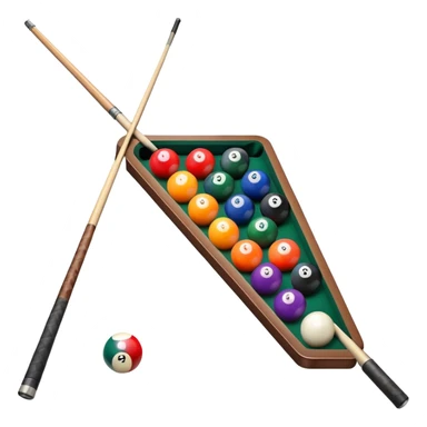 A billiard table with colorful balls arranged in a triangle, and a cue stick poised to break. The scene is set in a dimly lit room, with focused lighting highlighting the balls and table, emphasizing skill, precision, and strategy in the game of pool. sticker