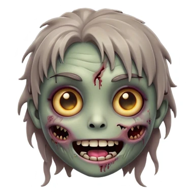 Cinematic Cute Zombie Portrait Emoji, with a delightfully quirky, slightly disheveled face in muted ashen hues, featuring quirky bright eyes and a playful, stitched-together smile, simplified yet irresistibly charming, highly detailed with a soft glowing outline that captures the adorable, offbeat spirit of a zombie who’s more cute than creepy! sticker