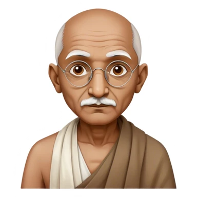 Cinematic Realistic Mahatma Gandhi Portrait Emoji, depicted as a humble, wise leader in simple attire with a serene determined expression, rendered with soft textures and warm natural lighting that captures his peaceful yet resolute spirit. sticker