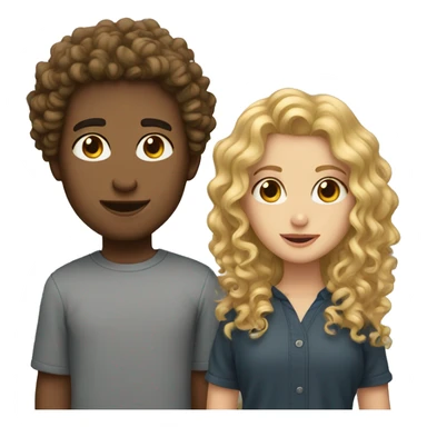brunnete curly girl with blonde curly boy sticker