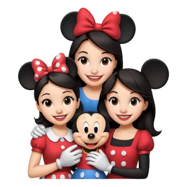 Dark haired women withmickey mouse and Minnie Mouse sticker