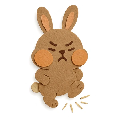 highly detailed, high quality paper craft style illustration of a mocha-colored bunny puffing its cheeks and stamping its foot, intricate textures, soft lighting, delicate cut-paper details sticker