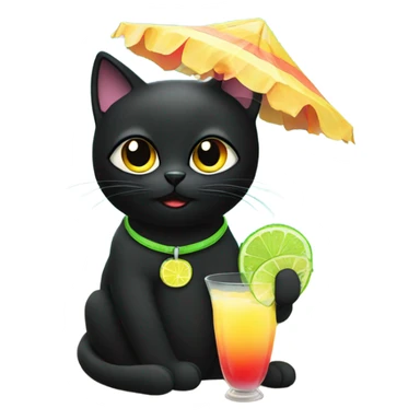 Black cat sitting on the beach drinking a margarita  sticker