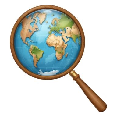 magnifying glass over a globe sticker