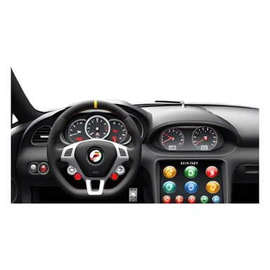 An icon showing a racing game interface, inspired by Grand Turismo. The design features a garage with a selection of high-performance cars, along with race track visuals in the background. Speedometer, lap timer, and other HUD elements add to the excitement. Transparent background sticker