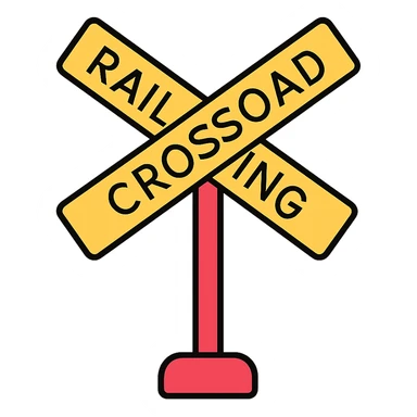 railway crossing sign, bold color outline, modern icon, no text sticker