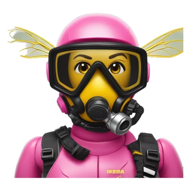 Wasp diver in Barbie style, oil paint, mysterious eyes, intricate lips, masterpiece pose, odd perspective, beautiful, desirable, logical, midsommar, ikea sticker