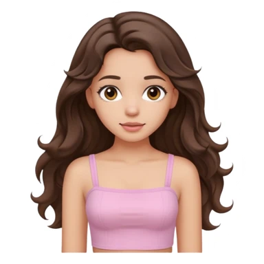 aesthetic brunette girl in light pink tube top shirt with long wavy hair sticker