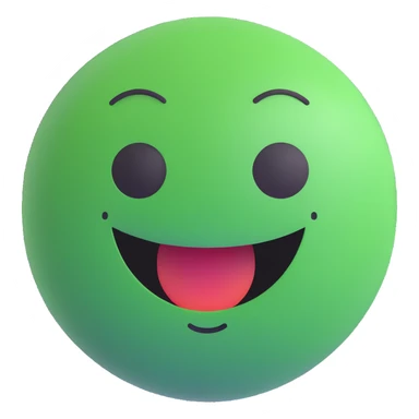 3D smiley emoji, round shape, green color, with text 'nyugi', calm face sticker