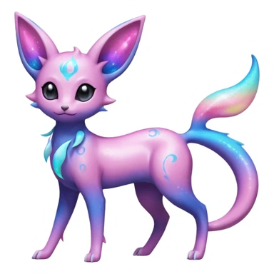 Shiny Iridescent Nebulae Espeon-Umbreon-Sylveon-Dragonair-Fakémon-hybrid-creature (full body)  with a galaxy-dust-flowing-gradient-tail sticker