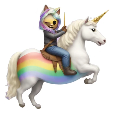 Cat riding a unicorn with rainbows sticker