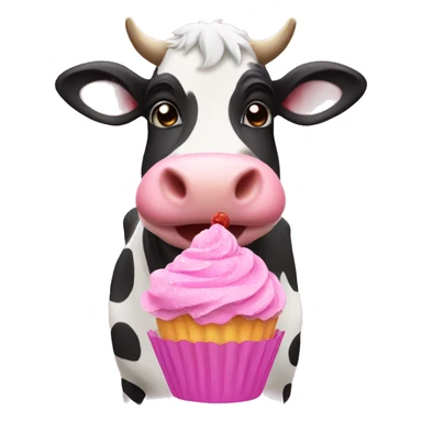 cow holding a pink frosted cupcake sticker