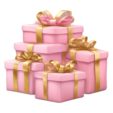 Pile of Christmas gifts wrapped in pastel pink with gold ribbons  sticker