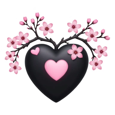 goth sakura heart, black heart with sakura branch and blossoms, pink highlights sticker
