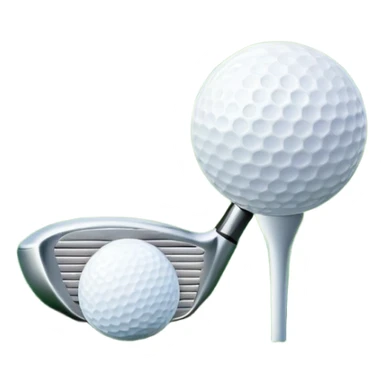 A golf ball on a tee, with a golf club placed beside it on the lush green fairway. The background shows a serene golf course with neatly trimmed grass and a clear blue sky, emphasizing the elegance and precision of the game. sticker