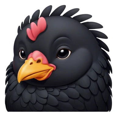 Meme-Worthy Cute Sleeping Black Chicken Portrait Emoji, Head resting peacefully with a contented smile, showcasing a delightfully compact build and a luxuriously soft black plumage, eyes shut in a serene, restful nap, Simplified yet hilariously adorable features, highly detailed, glowing with a soft, drowsy light, high shine, relaxed and utterly lovable, stylized with an air of playful laziness, bright and heartwarming, soft glowing outline, capturing the essence of a comically sleepy chicken, so meme-worthy it feels like it could instantly become the next viral sensation of adorable slumber! sticker