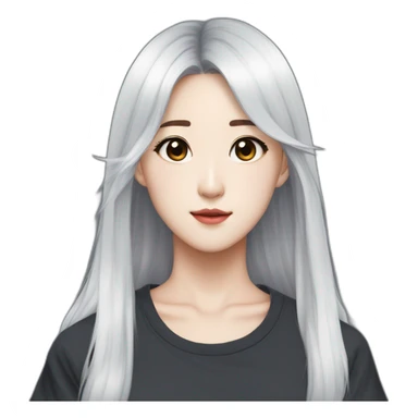 Kim jisoo idol with long but wolf cut bandgs and with white sweatshort hair sticker