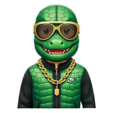 Crocodile wearing a Nike tech with a ski mask on with a chain and glasses sticker
