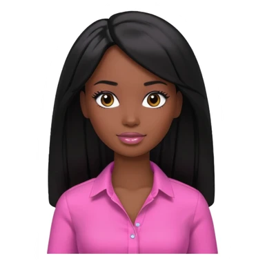 Make skin Darker skin Black barbie, long black  hair, pink  shirt  sticker