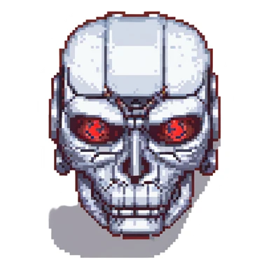 terminator robot head, metallic, red eyes sticker