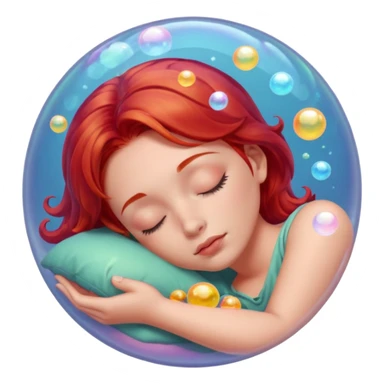 soap bubble with sleeing woman inside red hair sticker