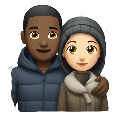 Black guy and Asian girl cuddle in the winter sticker