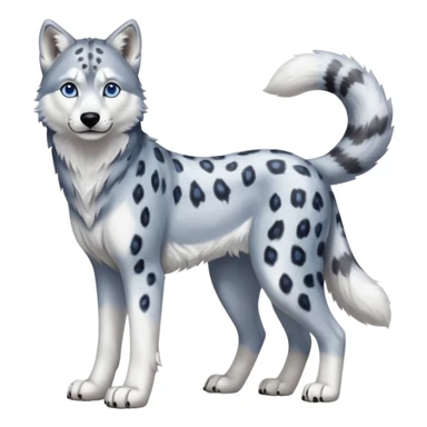Realistic lanky natural feral beautiful pretty "Schnolf"-"TaniDaReal"-Husky-Snow-leopard-wolf-hybrid-fusion-animal-creature, full body sticker