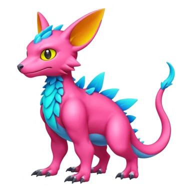 colorful neon-colored Fakémon-Digimon-Fionbri-Trico-creature (full body) sticker