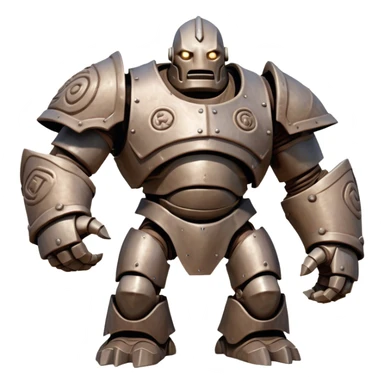Cinematic Comical Mighty Iron Golem Portrait Emoji Head tilted dramatically with an exaggeratedly amused expression, featuring a bulky, armored form with a slightly lopsided stance, ancient runes flickering erratically, and one massive, jointed hand raised in a slow, deliberate wave. Wide, expressive glowing eyes give it an almost humorous, puzzled look, as if it’s contemplating something far beyond mortal understanding. Rendered with detailed metallic textures and deep, dynamic lighting, high shine, dramatic yet whimsical, styled with a hint of unexpected charm, soft glowing outline, capturing the essence of an endearing yet colossal guardian that looks ready to crack an impossibly slow, earth-shaking joke! sticker