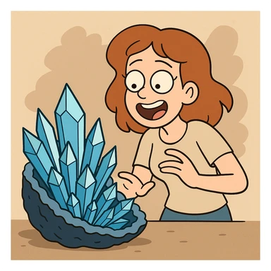 blue crystal geode, cartoon style, cute, exaggerated crystals sticker