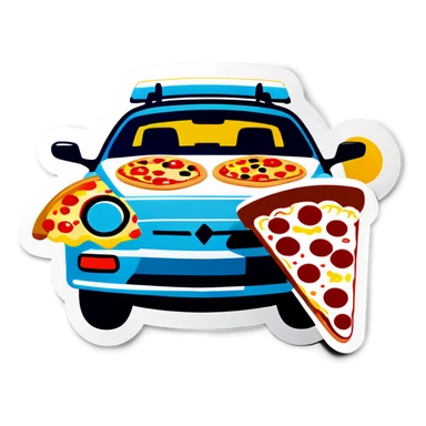 Car with pizza and glasses  sticker