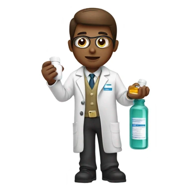 pharmacist with pill-bottle sticker